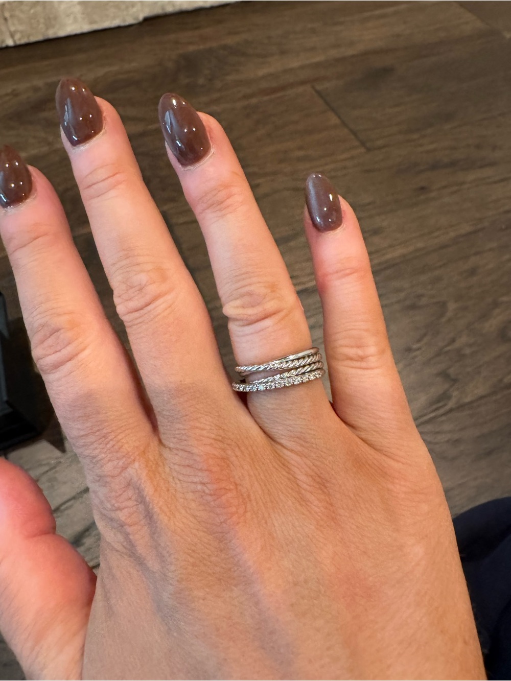 David Yurman Silver Pavé and Rope Stackable Ring Set - Picture 3 of 3